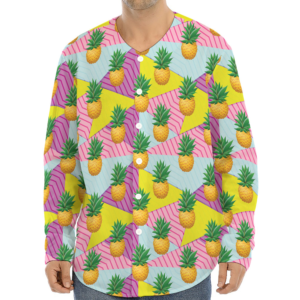 Zigzag Pineapple Pattern Print Long Sleeve Baseball Jersey