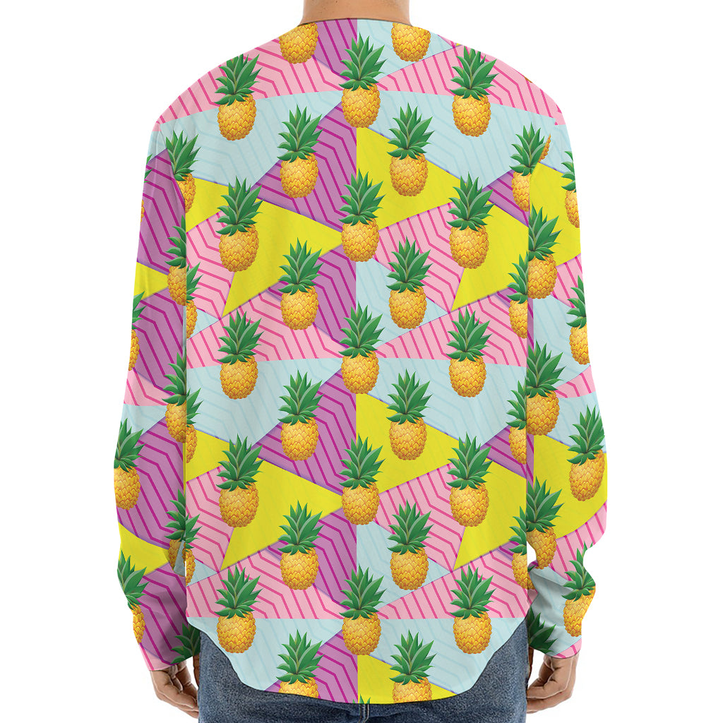 Zigzag Pineapple Pattern Print Long Sleeve Baseball Jersey