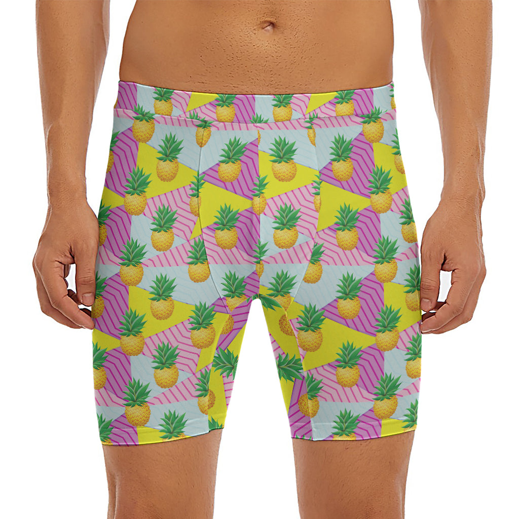 Zigzag Pineapple Pattern Print Men's Long Boxer Briefs