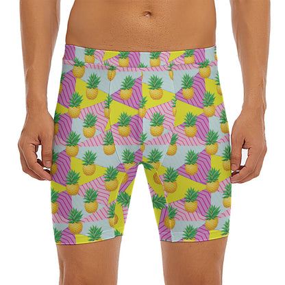 Zigzag Pineapple Pattern Print Men's Long Boxer Briefs