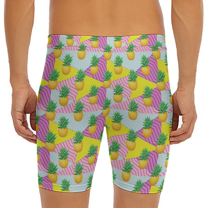 Zigzag Pineapple Pattern Print Men's Long Boxer Briefs