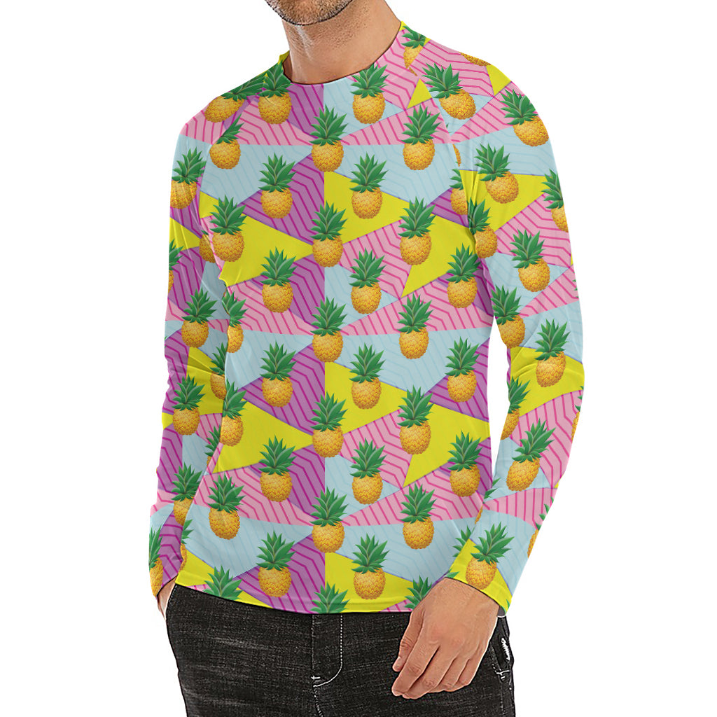 Zigzag Pineapple Pattern Print Men's Long Sleeve Rash Guard