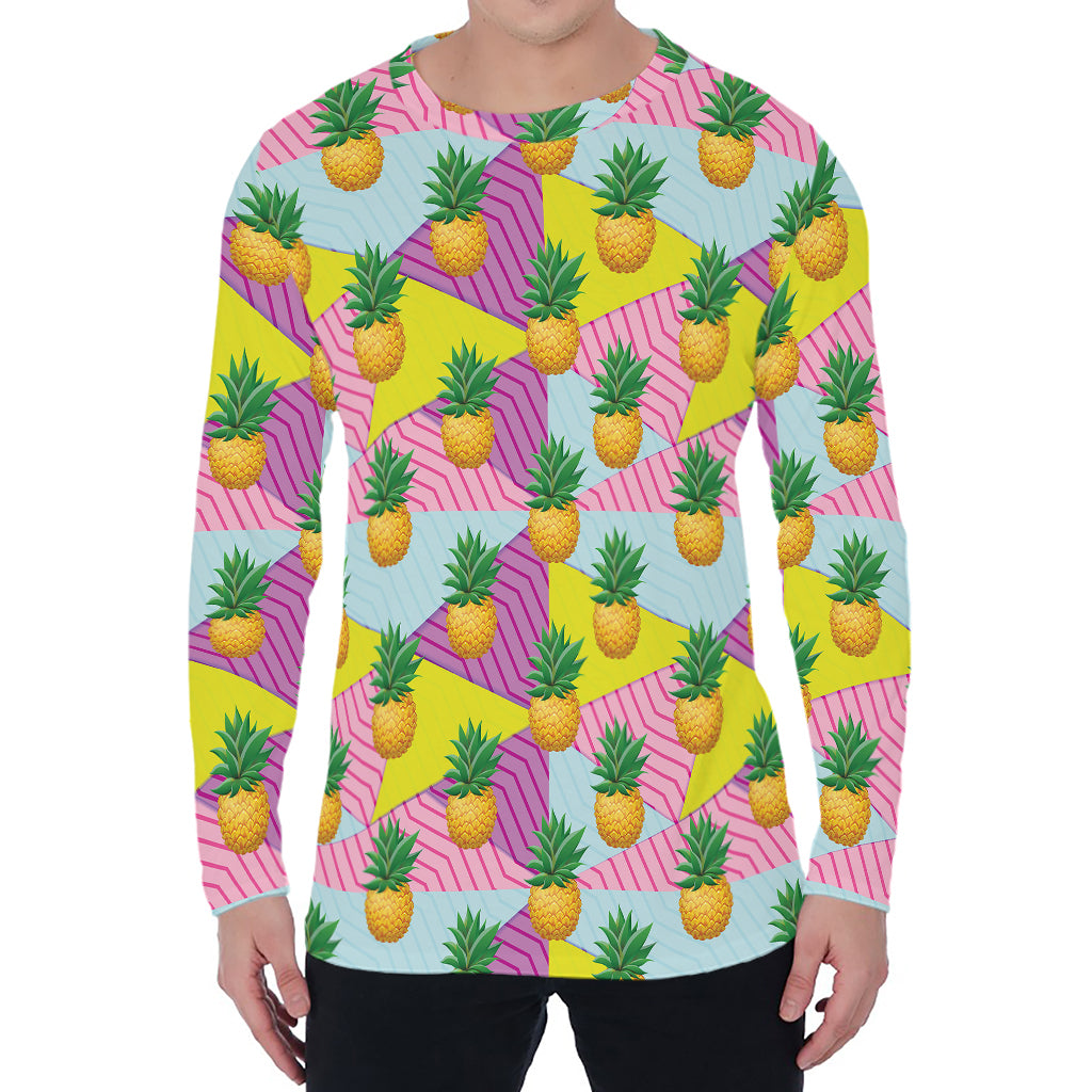 Zigzag Pineapple Pattern Print Men's Long Sleeve T-Shirt