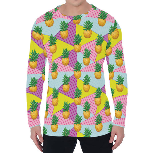 Zigzag Pineapple Pattern Print Men's Long Sleeve T-Shirt