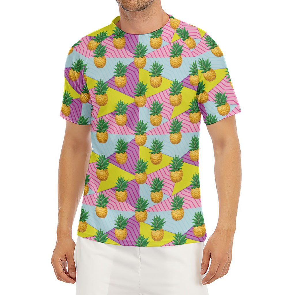 Zigzag Pineapple Pattern Print Men's Short Sleeve Rash Guard