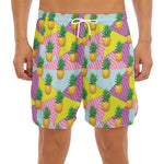 Zigzag Pineapple Pattern Print Men's Split Running Shorts