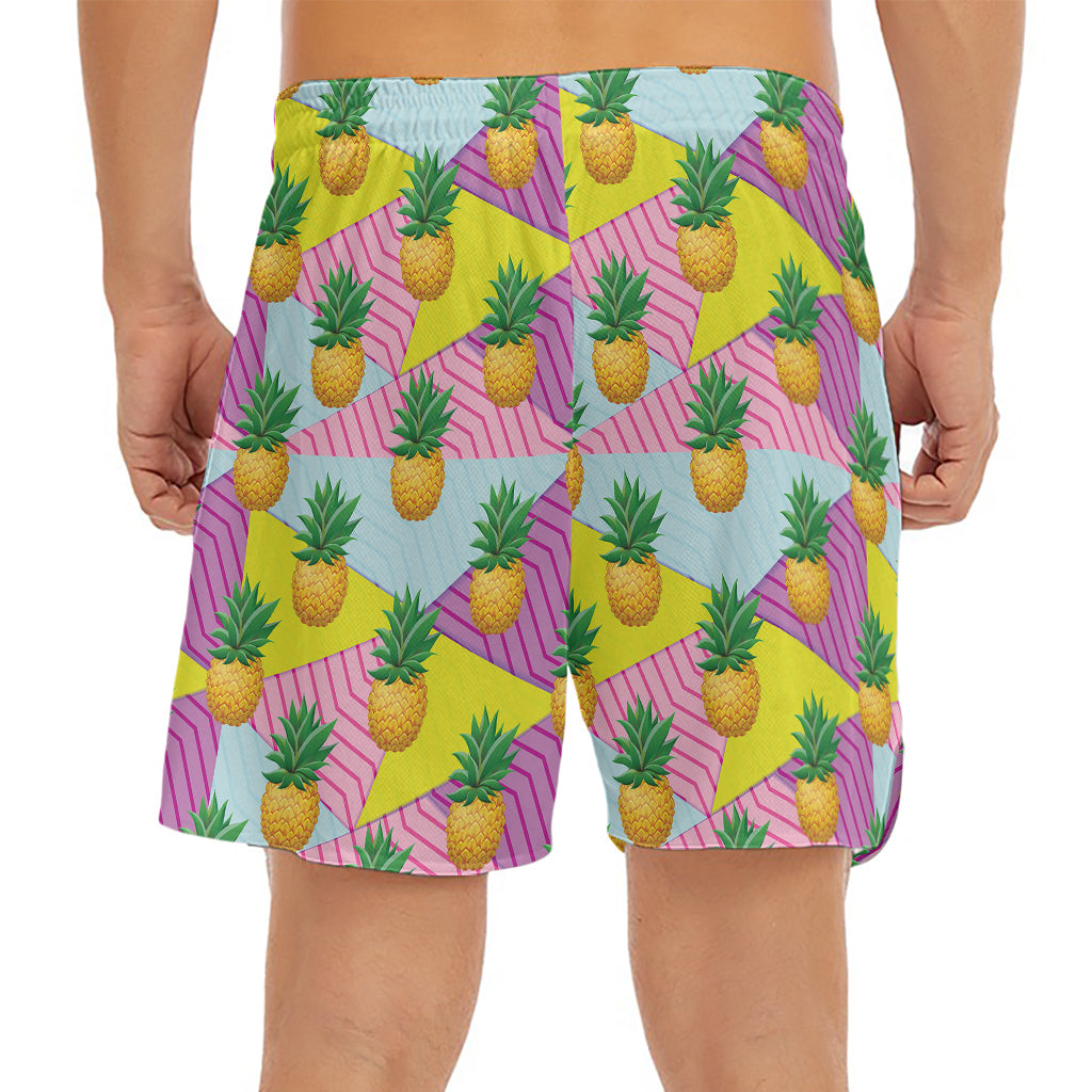 Zigzag Pineapple Pattern Print Men's Split Running Shorts