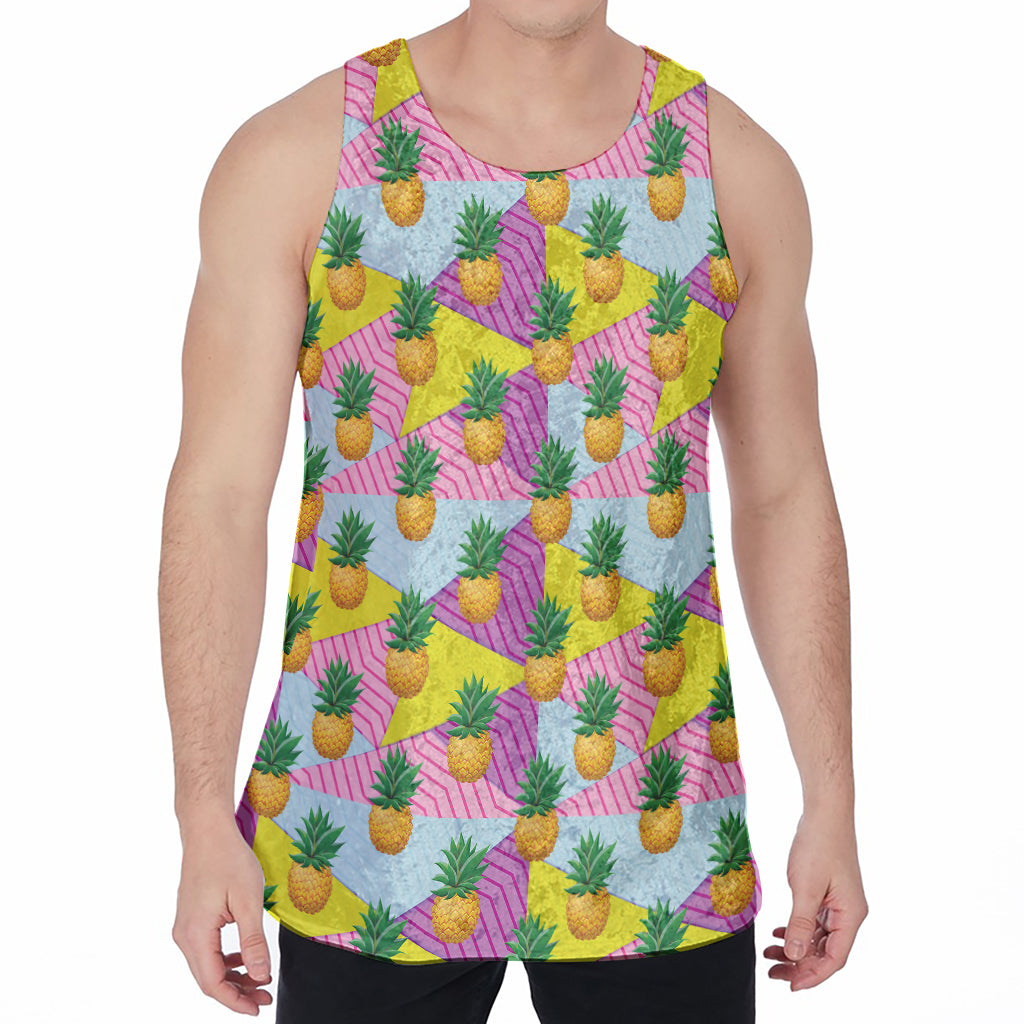 Zigzag Pineapple Pattern Print Men's Velvet Tank Top