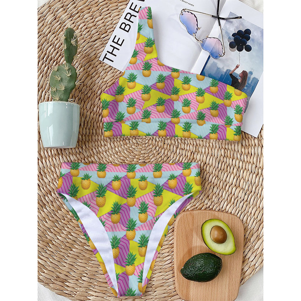 Zigzag Pineapple Pattern Print One Shoulder Bikini Top