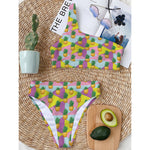 Zigzag Pineapple Pattern Print One Shoulder Bikini Top