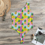 Zigzag Pineapple Pattern Print One Shoulder Bodysuit