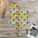 Zigzag Pineapple Pattern Print One Shoulder Bodysuit
