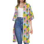 Zigzag Pineapple Pattern Print Open Front Beach Cover Up