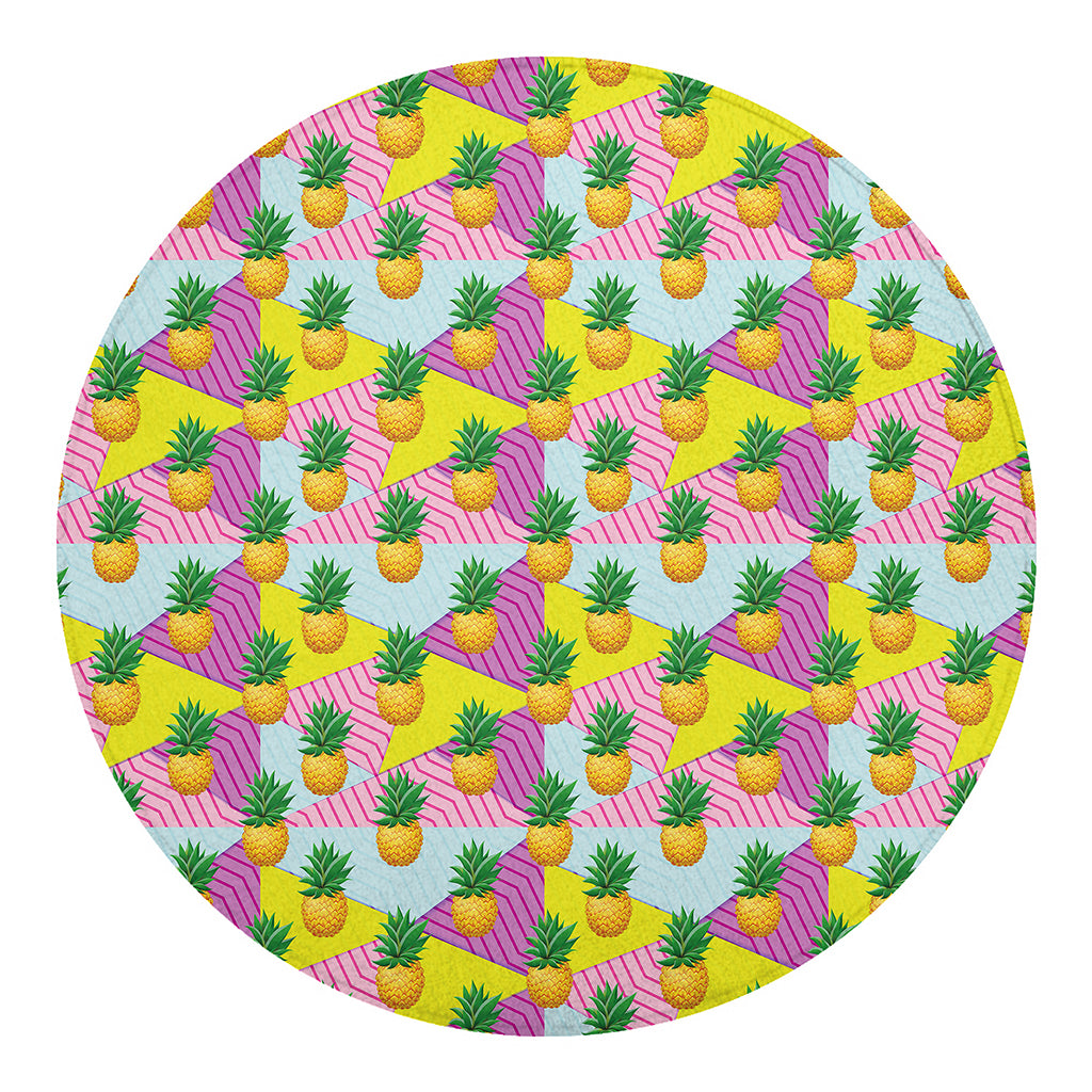 Zigzag Pineapple Pattern Print Round Blanket