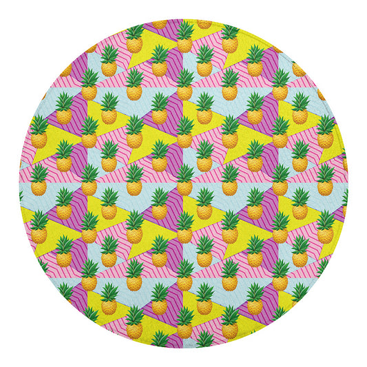 Zigzag Pineapple Pattern Print Round Blanket