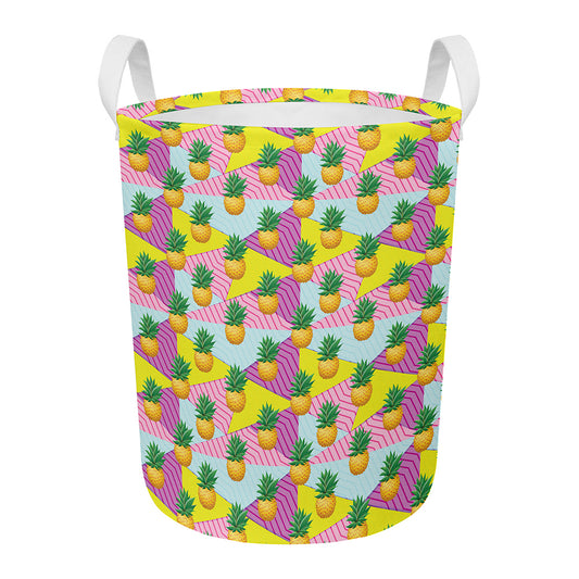 Zigzag Pineapple Pattern Print Round Laundry Basket