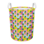 Zigzag Pineapple Pattern Print Round Laundry Basket