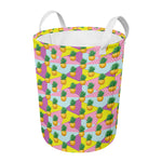 Zigzag Pineapple Pattern Print Round Laundry Basket
