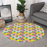 Zigzag Pineapple Pattern Print Round Rug