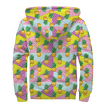 Zigzag Pineapple Pattern Print Sherpa Lined Zip Up Hoodie