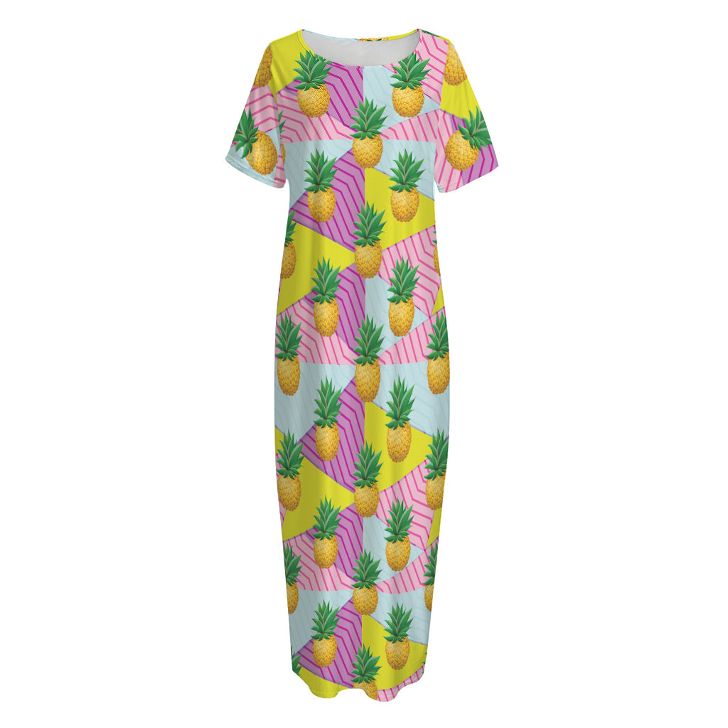 Zigzag Pineapple Pattern Print Short Sleeve Long Nightdress