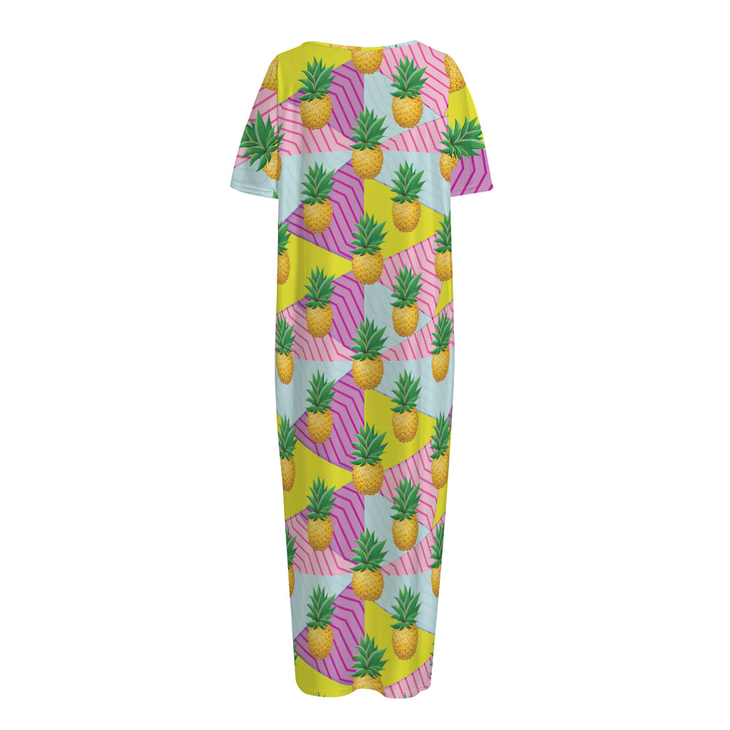 Zigzag Pineapple Pattern Print Short Sleeve Long Nightdress