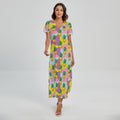 Zigzag Pineapple Pattern Print Short Sleeve Maxi Dress