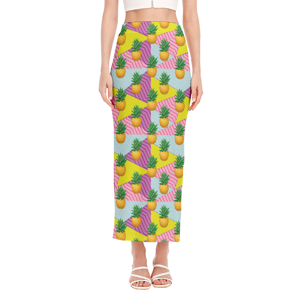 Zigzag Pineapple Pattern Print Side Slit Maxi Skirt