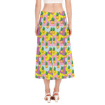 Zigzag Pineapple Pattern Print Side Slit Midi Skirt