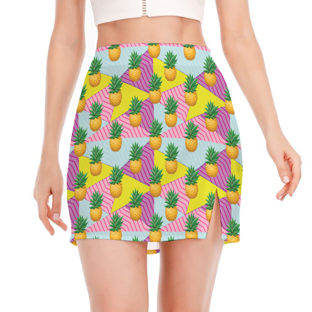 Zigzag Pineapple Pattern Print Side Slit Mini Skirt