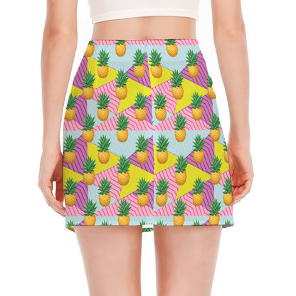 Zigzag Pineapple Pattern Print Side Slit Mini Skirt
