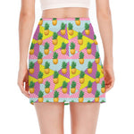 Zigzag Pineapple Pattern Print Side Slit Mini Skirt