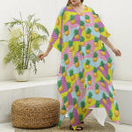 Zigzag Pineapple Pattern Print Silk V-Neck Kaftan Dress