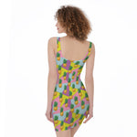 Zigzag Pineapple Pattern Print Sleeveless Bodycon Dress