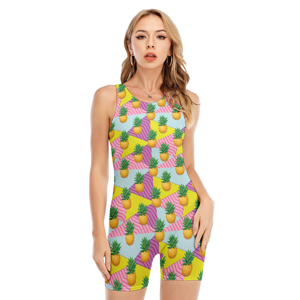 Zigzag Pineapple Pattern Print Sleeveless One Piece Swimsuit
