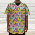 Zigzag Pineapple Pattern Print Textured Short Sleeve Shirt