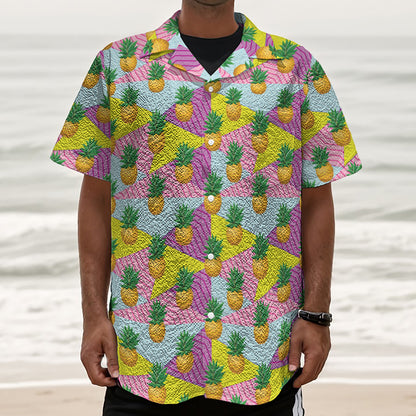 Zigzag Pineapple Pattern Print Textured Short Sleeve Shirt