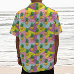 Zigzag Pineapple Pattern Print Textured Short Sleeve Shirt