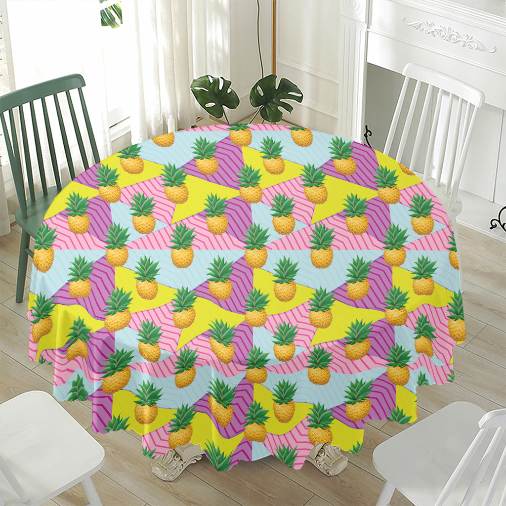 Zigzag Pineapple Pattern Print Waterproof Round Tablecloth