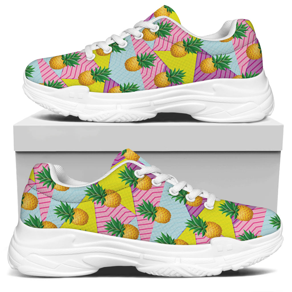 Zigzag Pineapple Pattern Print White Chunky Shoes