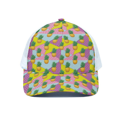 Zigzag Pineapple Pattern Print White Mesh Trucker Cap