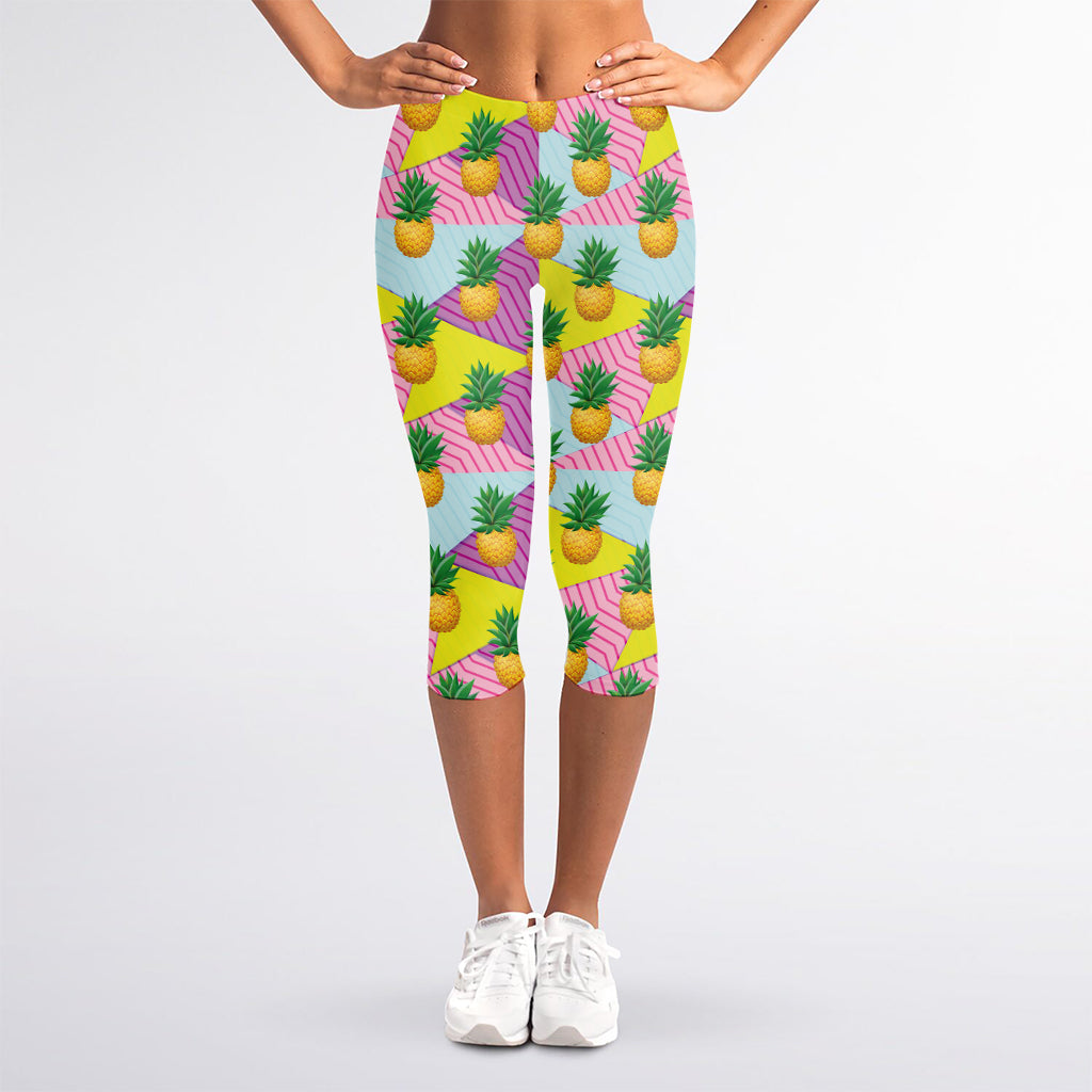Zigzag Pineapple Pattern Print Women's Capri Leggings