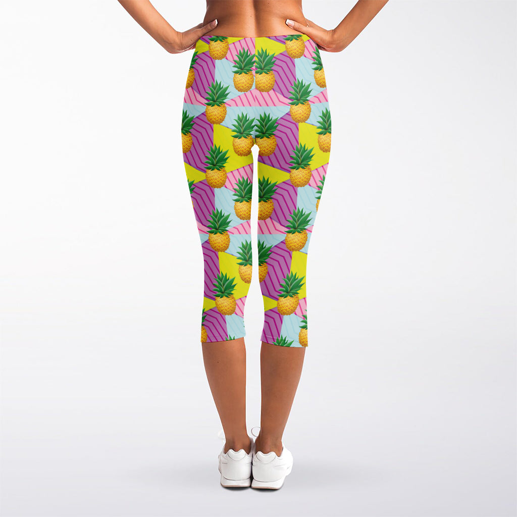Zigzag Pineapple Pattern Print Women's Capri Leggings