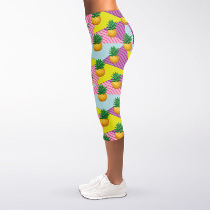 Zigzag Pineapple Pattern Print Women's Capri Leggings