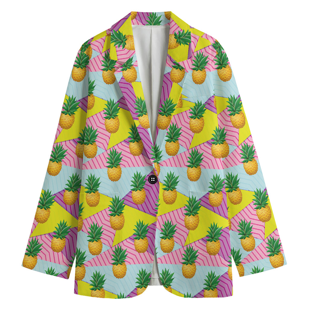 Zigzag Pineapple Pattern Print Women's Cotton Blazer
