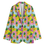 Zigzag Pineapple Pattern Print Women's Cotton Blazer