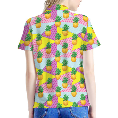 Zigzag Pineapple Pattern Print Women's Polo Shirt