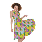 Zigzag Pineapple Pattern Print Women's Sleeveless Dress