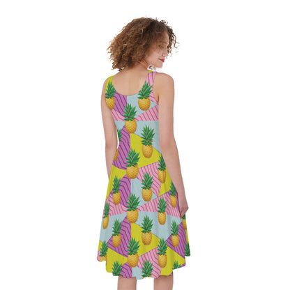 Zigzag Pineapple Pattern Print Women's Sleeveless Dress