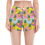Zigzag Pineapple Pattern Print Women's Split Running Shorts
